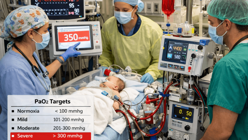 Bright Neonatal ECMO Team Managing Oxygen Targets