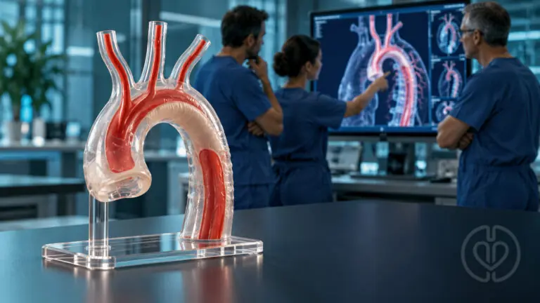 Multidisciplinary collaboration in aortic surgery: clinicians review imaging beside an educational aortic arch model