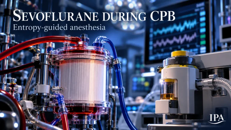Editorial illustration of an oxygenator, anesthetic vaporizer and EEG monitor for entropy-guided sevoflurane during cardiopulmonary bypass.