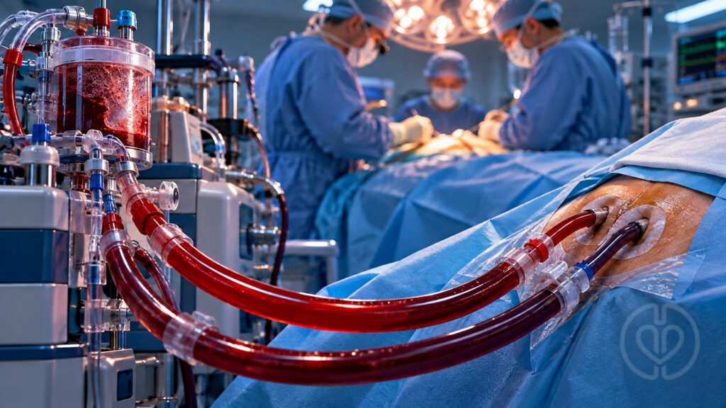 Femoral cannulation before redo cardiac surgery, with the exact approved faint white IPA watermark.