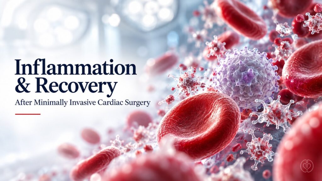 Conceptual illustration of platelets, a white blood cell and red blood cells for research on inflammation and cardiac surgical recovery