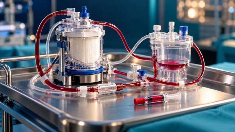 Conceptual compact pediatric bypass circuit illustrating measured blood priming and blood conservation.